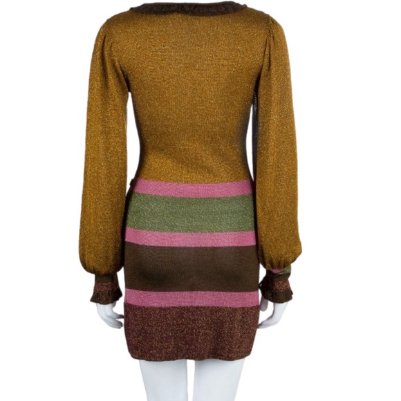 EUC Women’s JUST CAVALLI Long Sleeve Striped Metallic Bodycon Dress - Picture 3 of 12